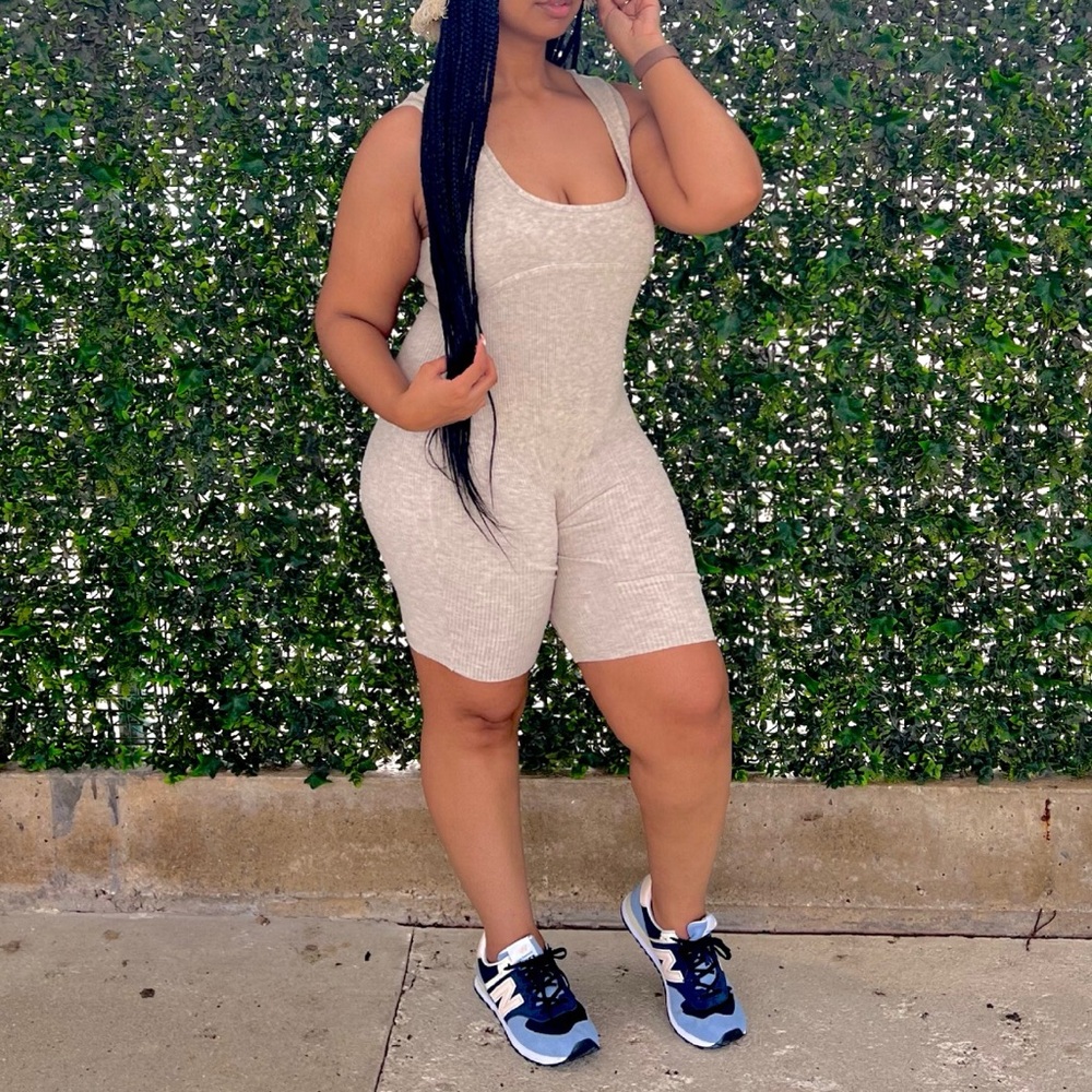 Oatmeal/Nude Biker Short Romper